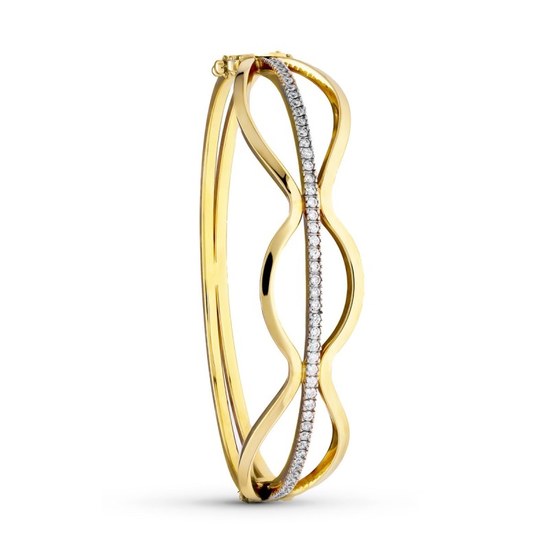 Pulsera Rigida Oro Bicolor Circonita oro 18k