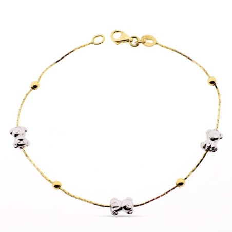 Pulsera Oro Bicolor Oso S Y Bolas Lisas 19Cm oro 18k
