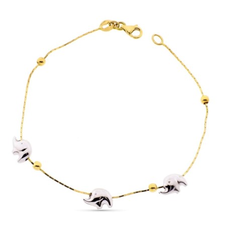 Pulsera Oro Bicolor Elefantesy Bolas Lisas 19Cm oro 18k