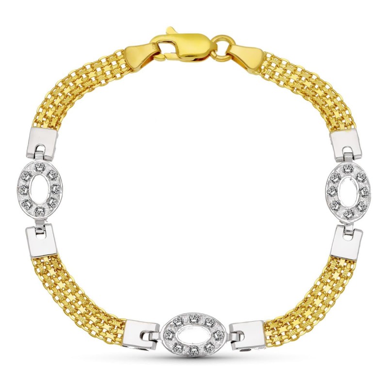 Pulsera Oro Bicolor Maya Oval Circonitas oro 18k