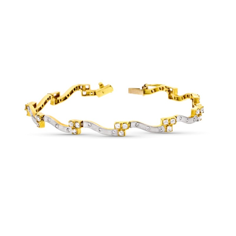 Pulsera Oro Bicolor Con Circonitas oro 18k