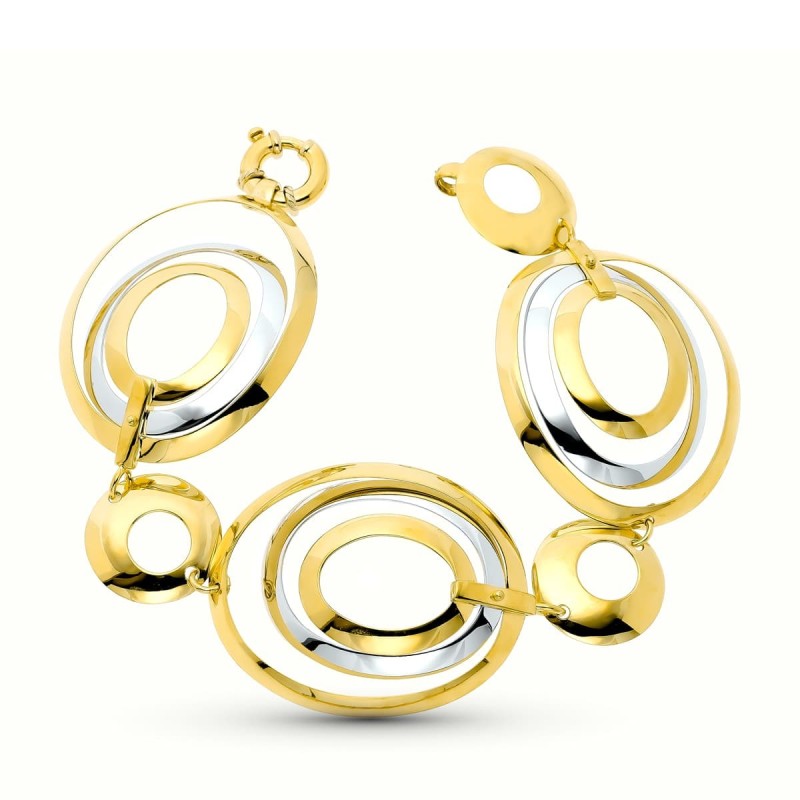 Pulsera Oro Bicolor Eslabones Circulos oro 18k