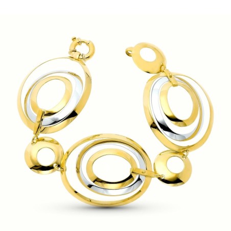 Pulsera Oro Bicolor Eslabones Circulos oro 18k
