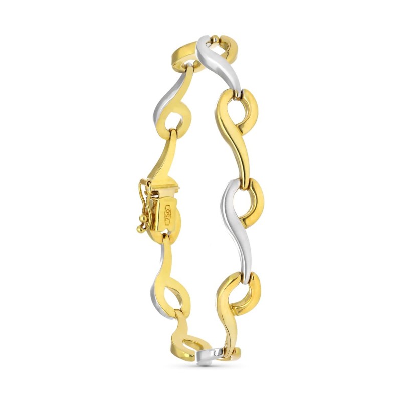Pulsera Oro Bicolor Mate Y Brillo Eslabones oro 18k