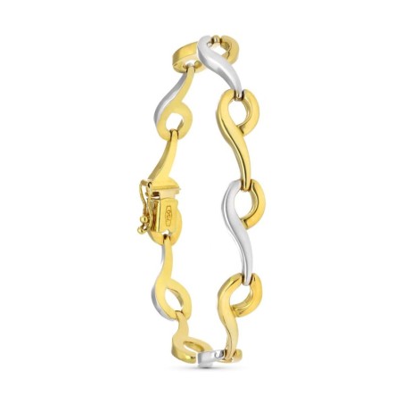 Pulsera Oro Bicolor Mate Y Brillo Eslabones oro 18k