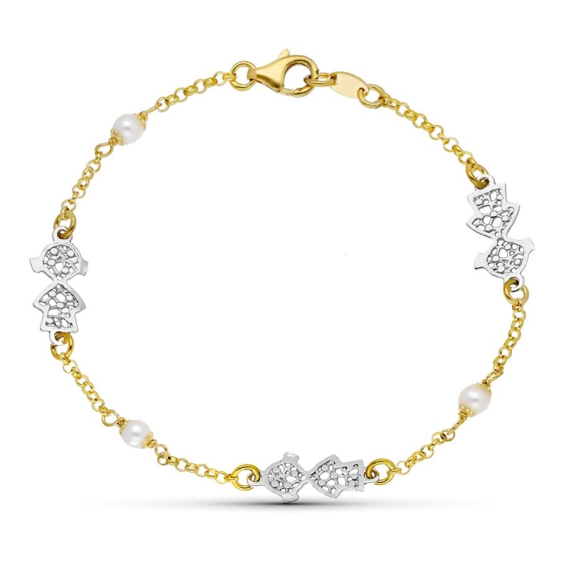 Pulsera Oro Bicolor Perla 18Cm oro 18k