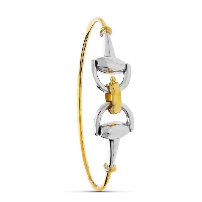 Pulsera Oro Bicolor Rigida Estribo oro 18k