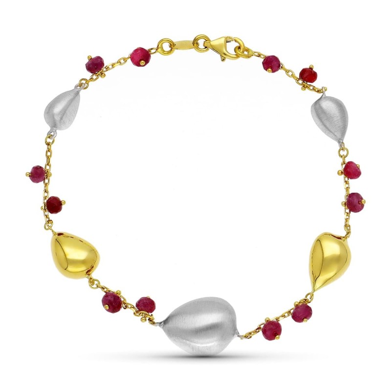 Pulsera Oro Bicolor Y Piedras De Colores oro 18k