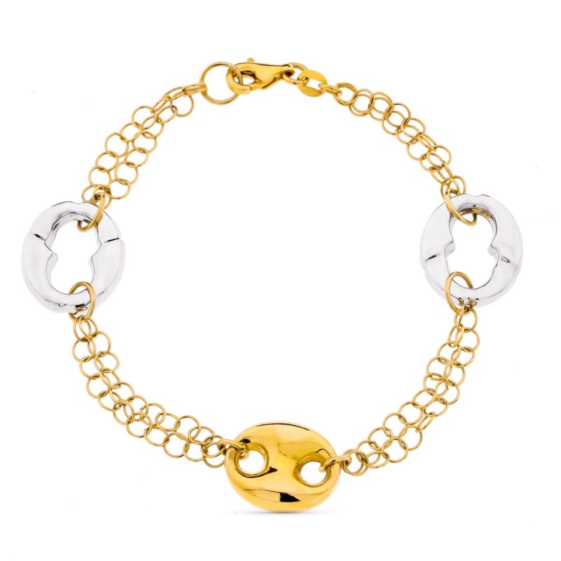 Pulsera Bicolor Nudo Barco oro 18k