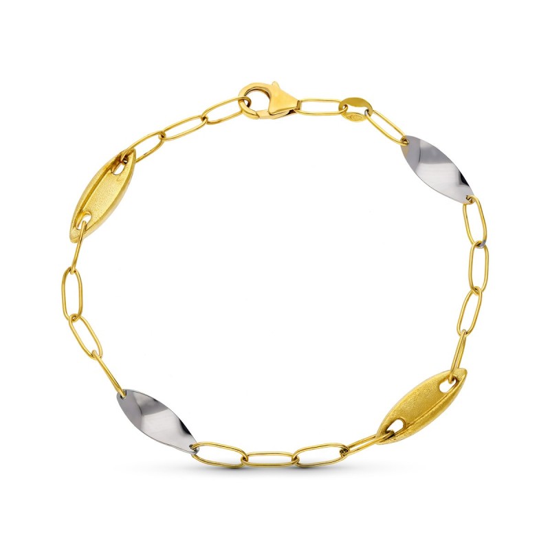Pulsera Oro Bicolor Eslabones Mate Y Brillo oro 18k