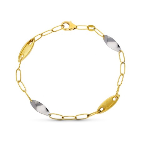 Pulsera Oro Bicolor Eslabones Mate Y Brillo oro 18k