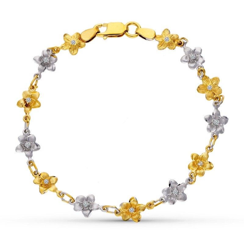 Pulsera Oro Bicolor Flores 18.5 Cm oro 18k