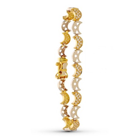 Pulsera Oro Bicolor Circonita Media Lunas oro 18k