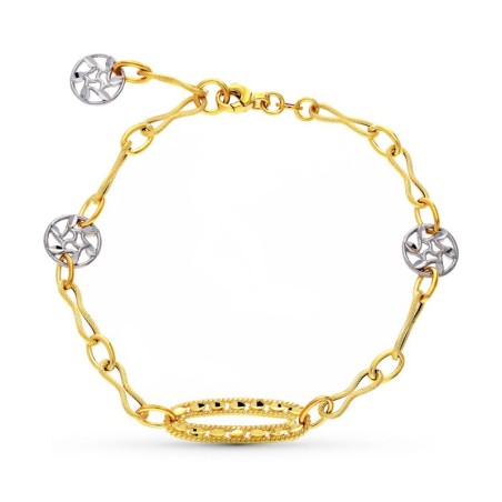 Pulsera Oro Bicolor Motivos Y Hojas oro 18k