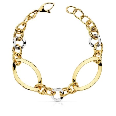 Pulsera Bicolor Hueca Ancho 18 Mm Largo 19Cm oro 18k