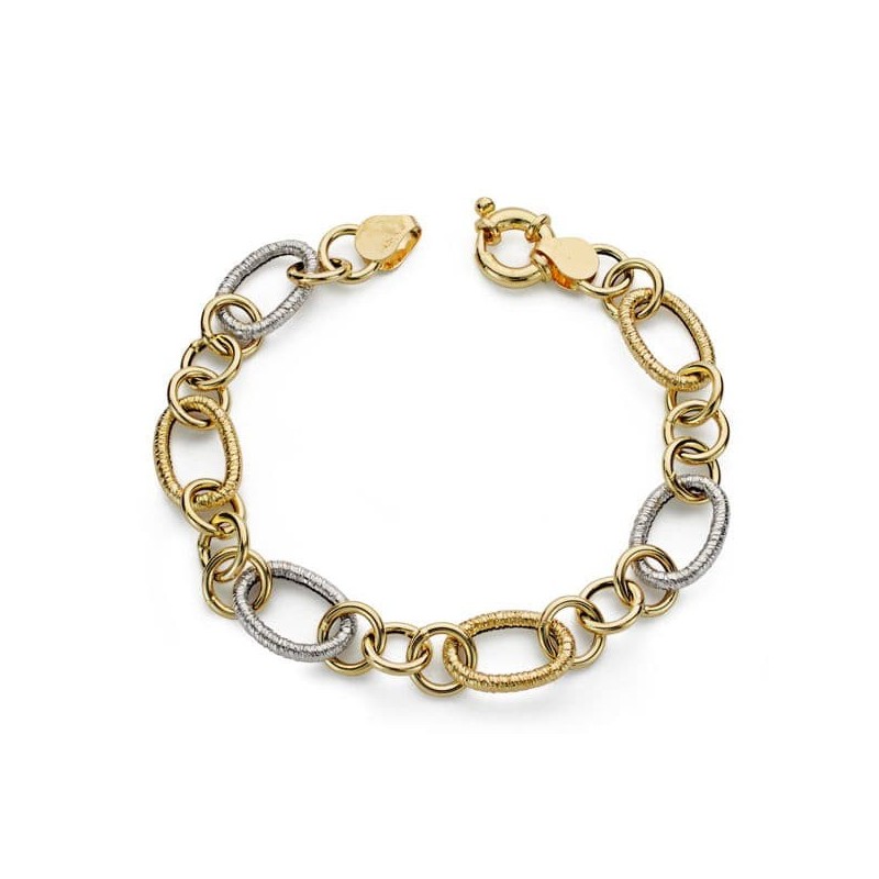 Pulsera Bicolor Hueca 19Cm oro 18k
