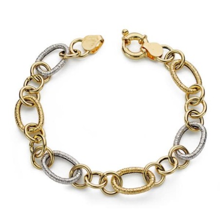 Pulsera Bicolor Hueca 19Cm oro 18k