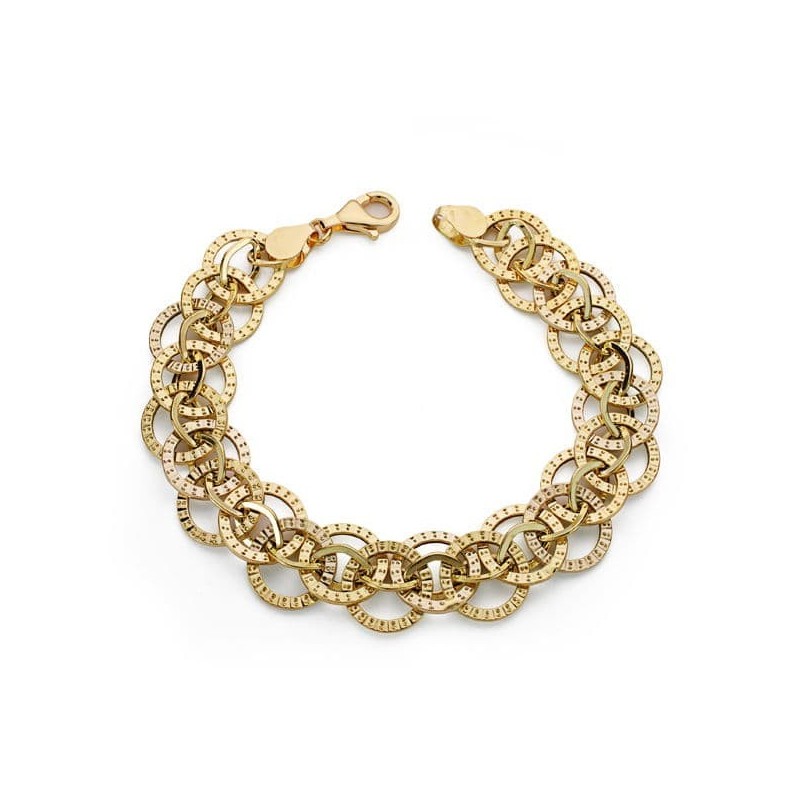 Pulsera Bicolor Hueca 19Cm oro 18k