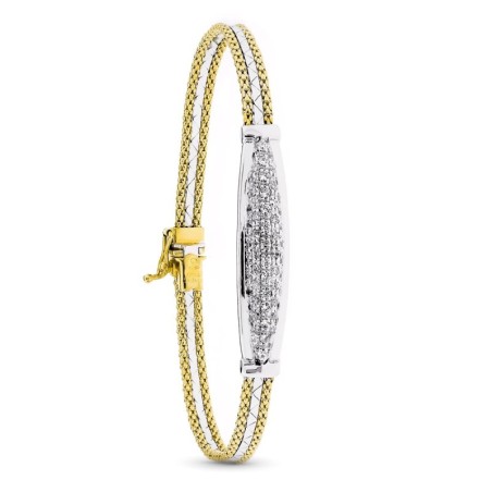 Pulsera Oro Bicolor Semirigida Con Circonitas oro 18k
