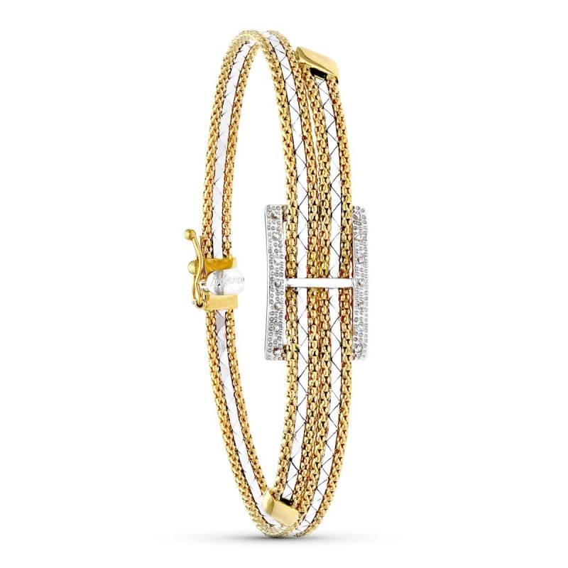 Pulsera Oro Bicolor Rectangulo. oro 18k
