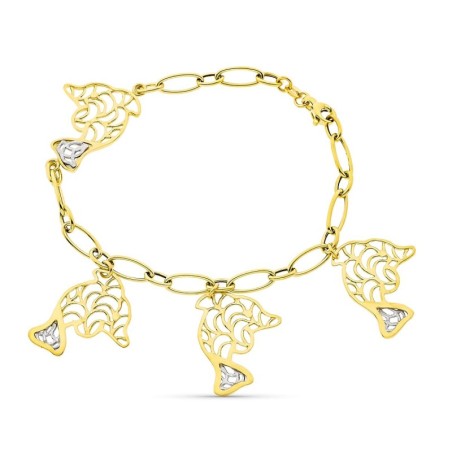 Pulsera Bicolor Delfines. Ancho 26 Mm Largo 19.5 Cm oro 18k