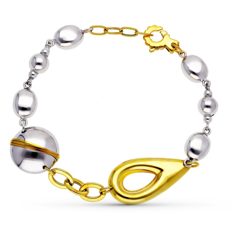 Pulsera Oro Bicolor Bolas oro 18k