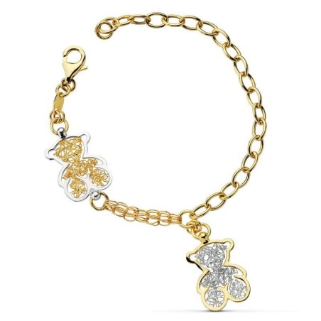 Pulsera Bicolor Osos Y Eslabones 19Cm oro 18k