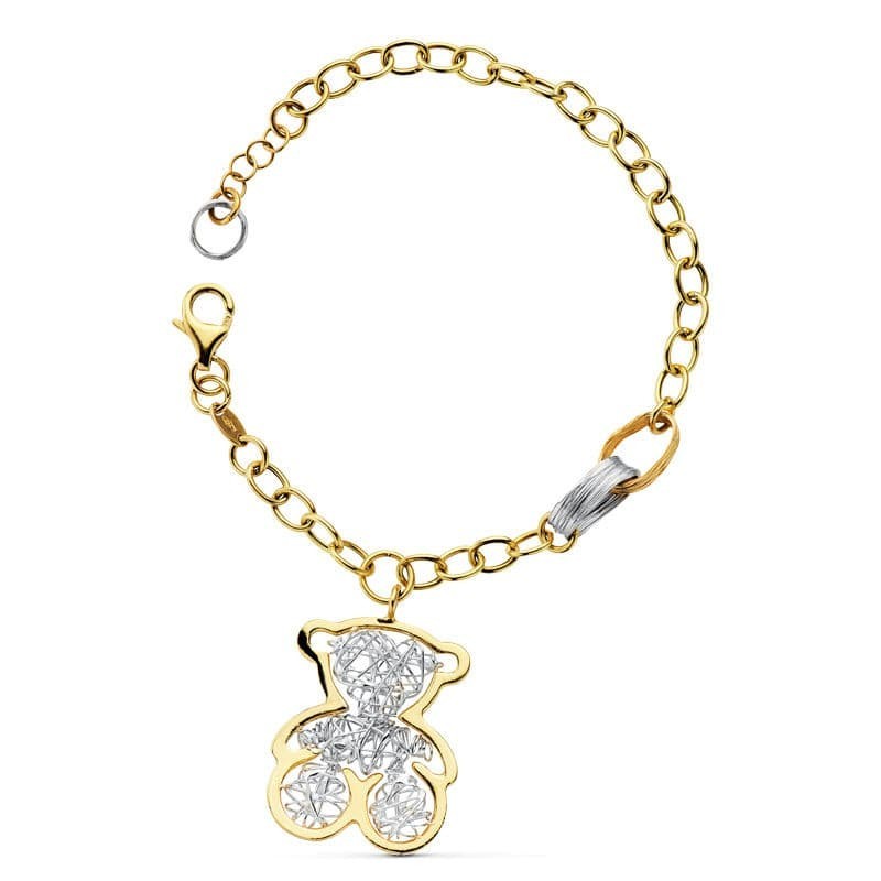 Pulsera Bicolor Oso 21.5Cm oro 18k