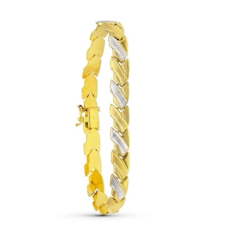 Pulsera Oro Bicolor Estampacion oro 18k