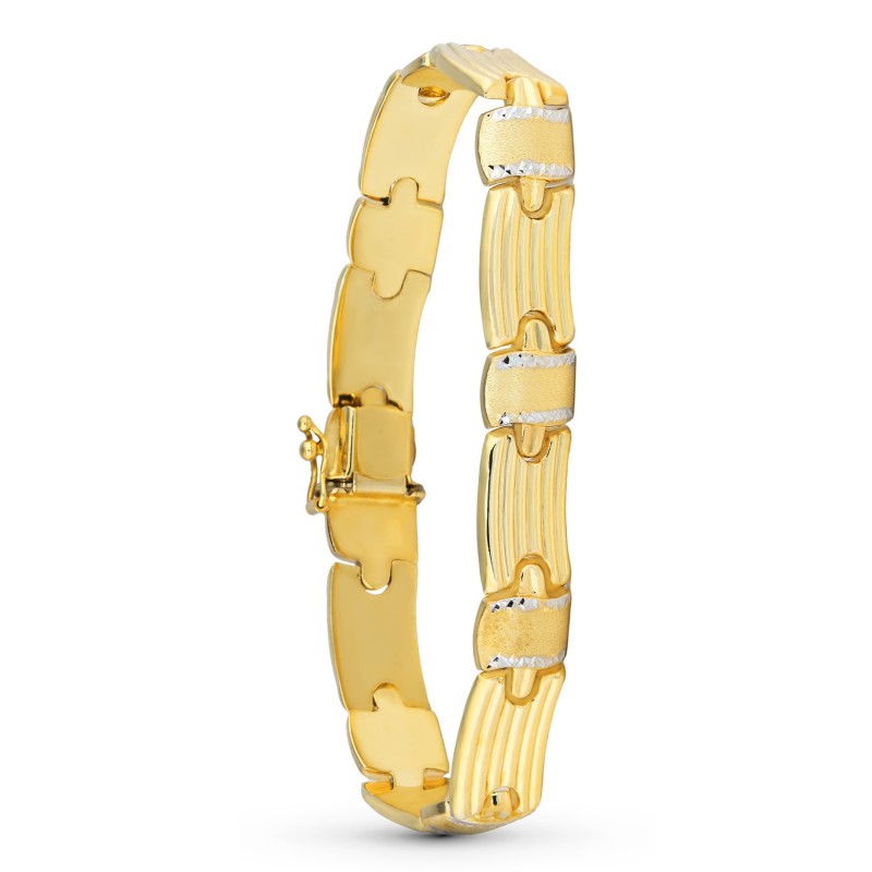 Pulsera Oro Bicolor Estampacion oro 18k