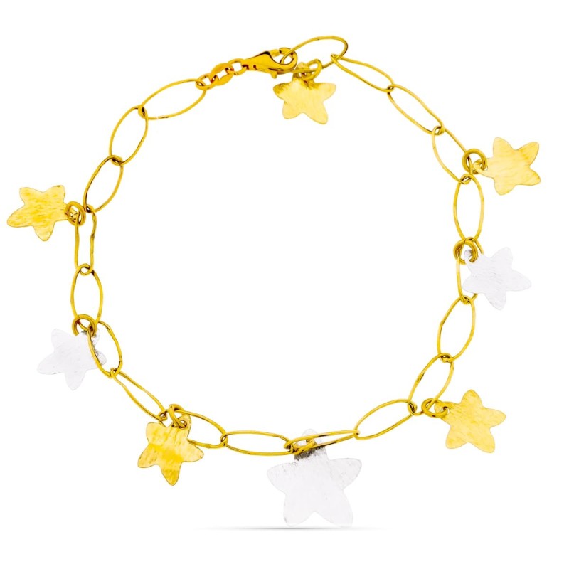 Pulsera Bicolor Estrellas. oro 18k