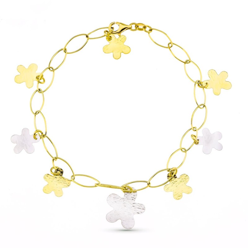 Pulsera Bicolor Flores oro 18k