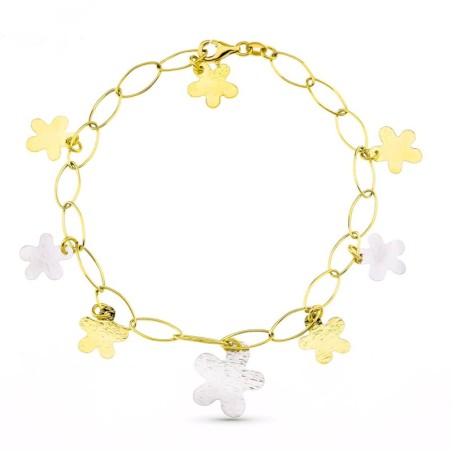 Pulsera Bicolor Flores oro 18k