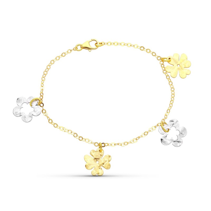 Pulsera Oro Bicolor Flores 17Cm oro 18k