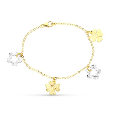 Pulsera Oro Bicolor Flores 17Cm oro 18k