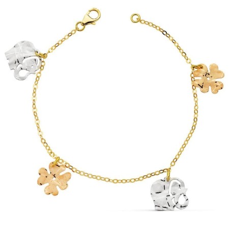 Pulsera Tricolor Fetiches 17Cm oro 18k