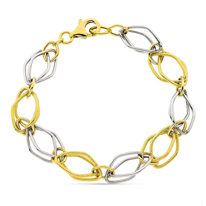 Pulsera Bicolor Eslabones Ancho 8 Mm Largo 20Cm oro 18k
