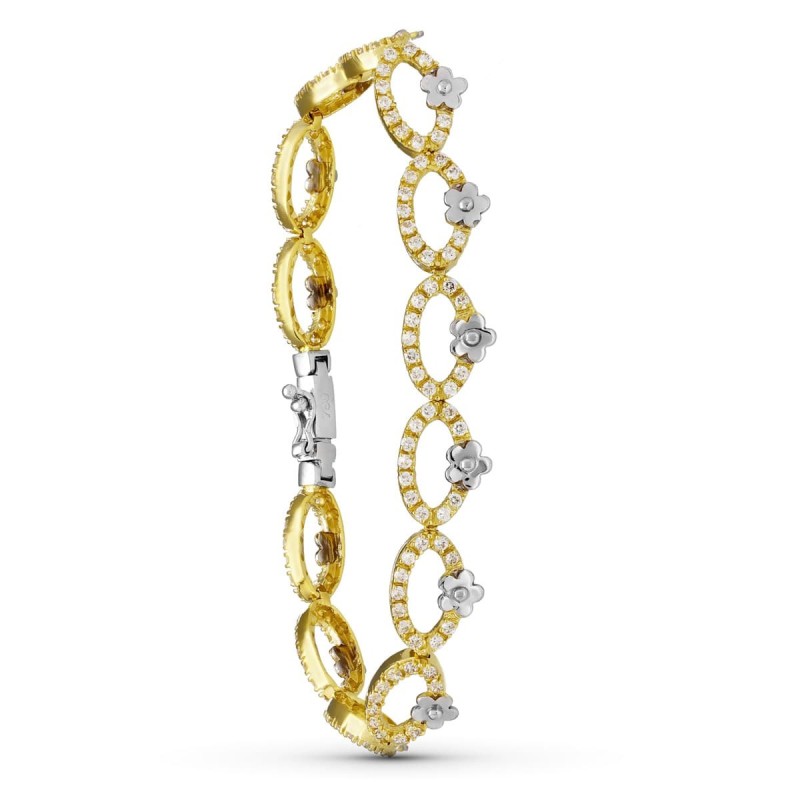 Pulsera Oro Bicolor Circonita Flores oro 18k