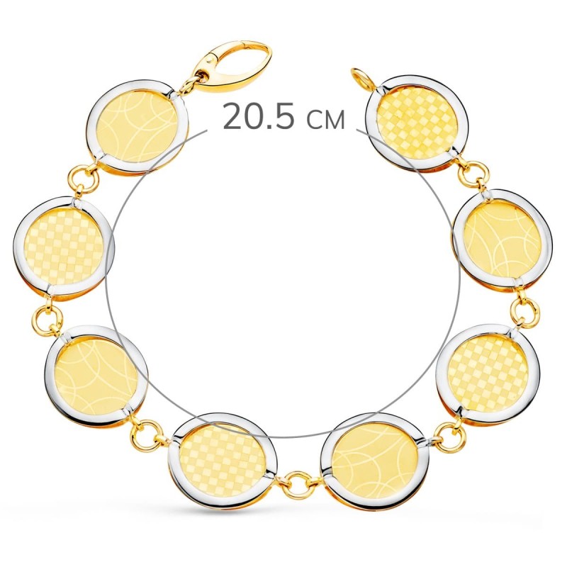 Pulsera Oro Bicolor Eslabones Redondos Diseños Matizados. 20.5 Cm oro 18k