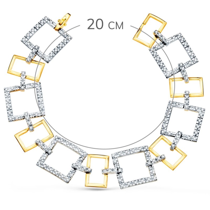 Pulsera Oro Bicolor Eslabones Cuadrados Y Motivos Con Circonita 20Cm oro 18k