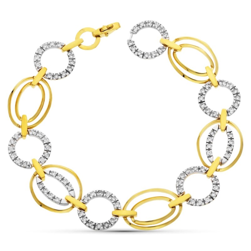 Pulsera Oro Bicolor Eslabones Circonitas oro 18k