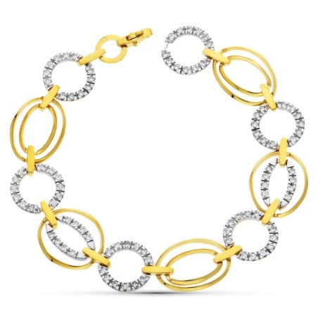 Pulsera Oro Bicolor Eslabones Circonitas oro 18k