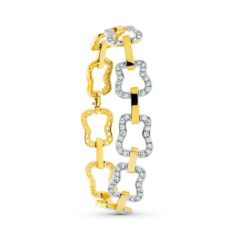 Pulsera Oro Bicolor Eslabones Con Circonitas oro 18k