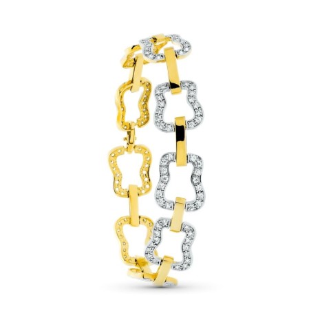 Pulsera Oro Bicolor Eslabones Con Circonitas oro 18k