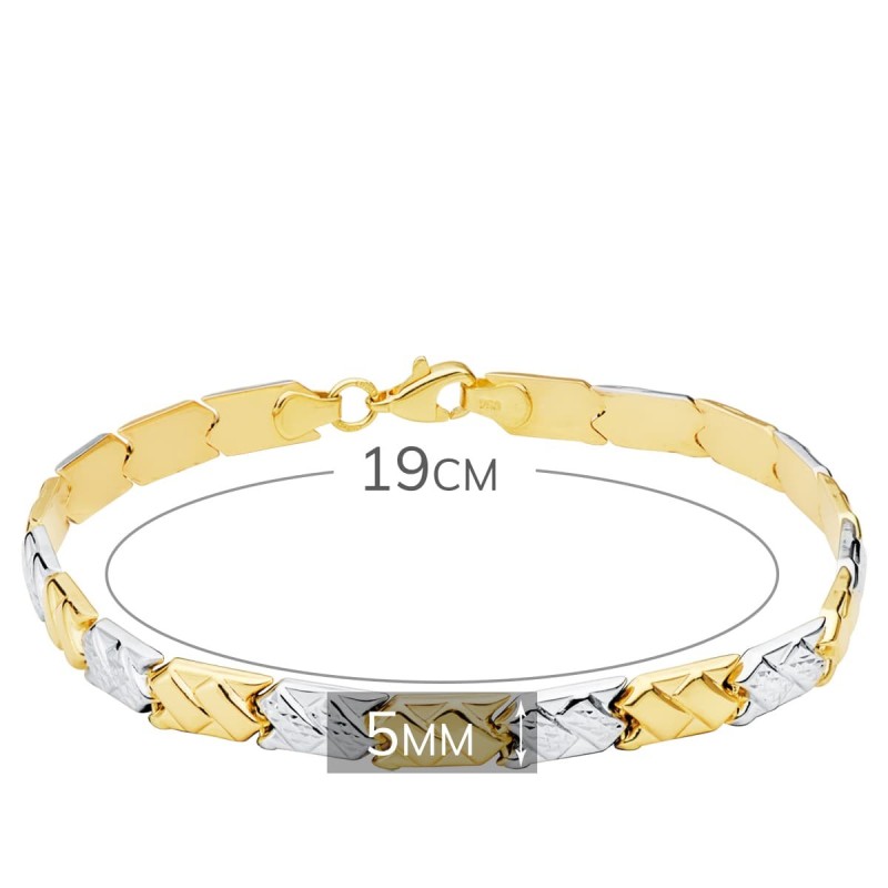 Pulsera Bicolor Estampacion 19Cm oro 18k