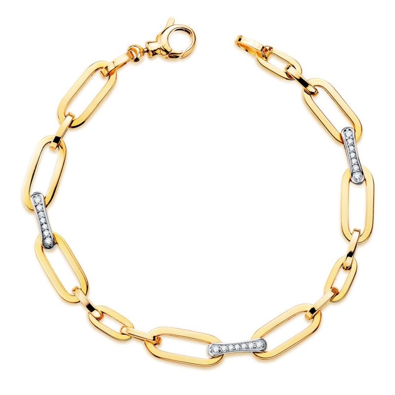 Pulsera Oro Bicolor Con Eslabones Y Circonita Ancho: 6,5 Mm. Largo: 19,5 Cm oro 18k