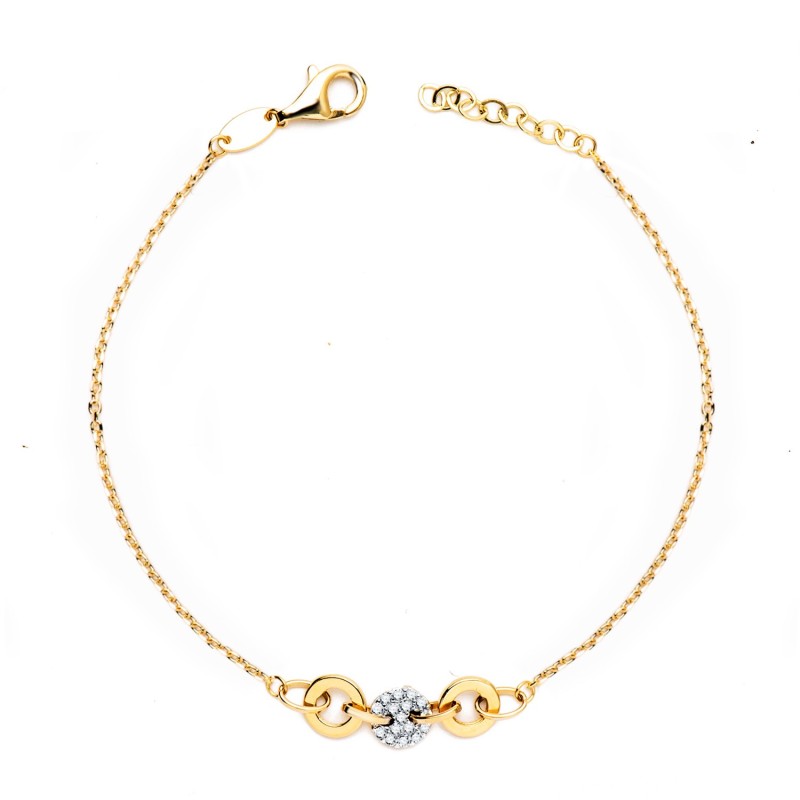Pulsera Oro Bicolor Cadenita Forzada Y Motivo Con Circonita Ancho: 6 Mm. Largo: 19Cm oro 18k