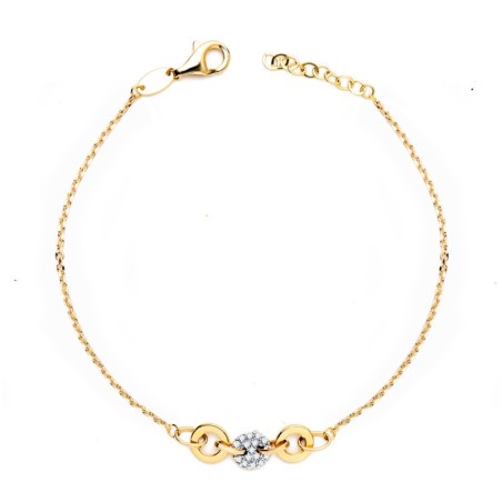 Pulsera Oro Bicolor Cadenita Forzada Y Motivo Con Circonita Ancho: 6 Mm. Largo: 19Cm oro 18k