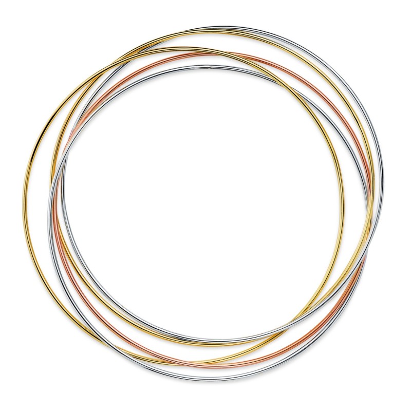 Pulsera Oro Tricolor 5 Aros Lisos Diametro: 62Mm. Ancho: 1 Mm oro 18k