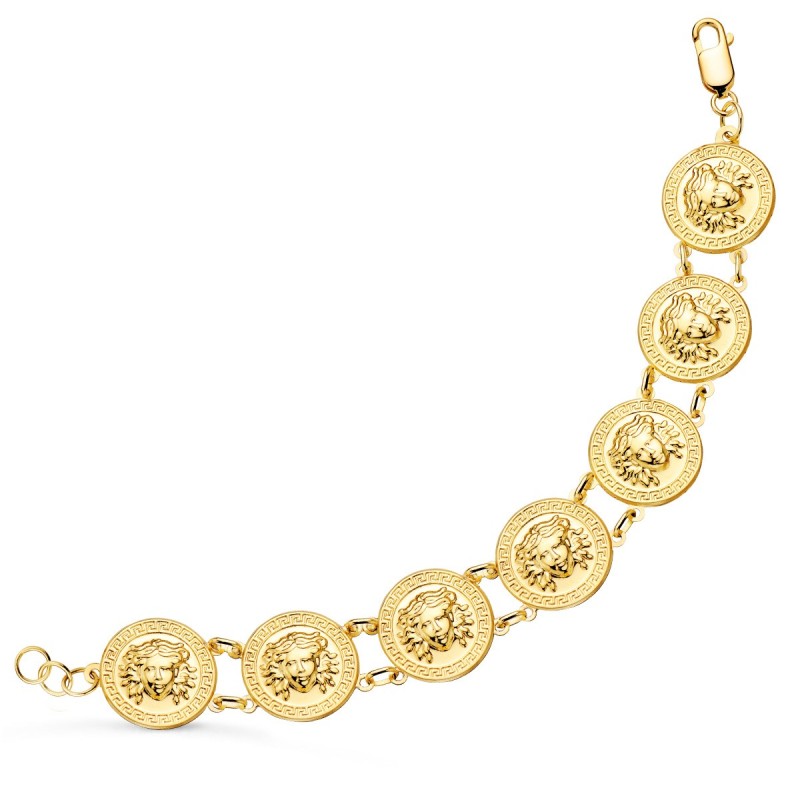 Pulsera Oro Amarillo Con Medusas Redondas En Brillo 20 Mm Largo 21.5 Cm oro 18k
